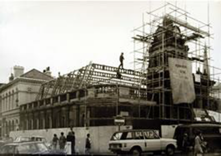 Photograph of the building work done in about 1974 to turn the Corn Exchange into a Library