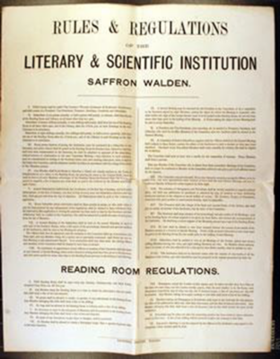 Rules and Regulations of the Saffron Walden Literary and Scientific Institutione - Late 19th century