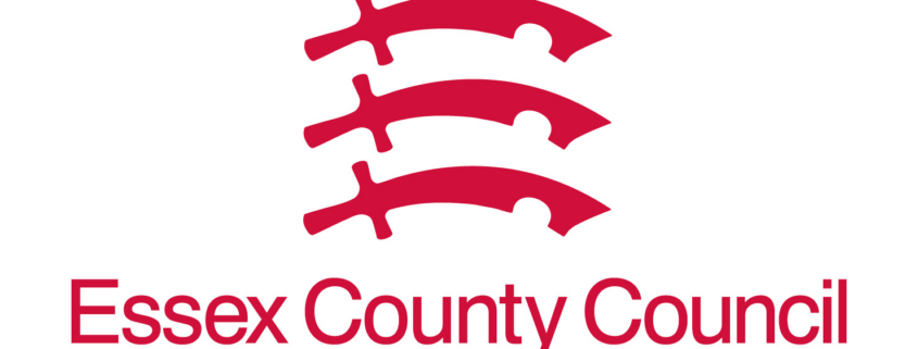 Essex County Council logo: three stylized red, curved forms above the council’s name in matching red text on a white background.