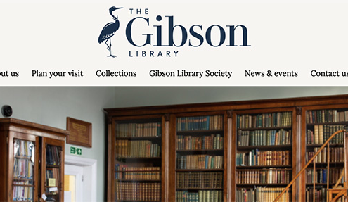 A screenshot taken of the Gibson Library website header , shows the logo with the website menu underneath. Examples of menu headings include 'About us' and 'Plan your visit'