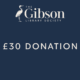 A dark blue graphic with The Gibson Library Society logo at the top and the text "£30 DONATION" centered in white.