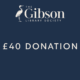 A dark blue graphic with The Gibson Library Society logo at the top and the text "£40 DONATION" centered in white.