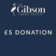 A dark blue graphic with The Gibson Library Society logo at the top and the text "£5 DONATION" centered in white.