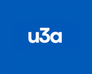 A blue graphic with the lettering "u3a" centered in white text
