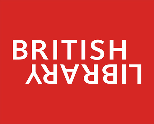 The white and red British Library logo, featuring the word "BRITISH" right-side up above an upside-down "LIBRARY".