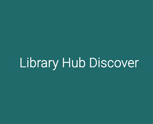 A dark green graphic with the text "library hub discover" centered in white.