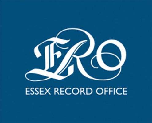 A dark blue graphic with the text "essex record office" centered in white, below elaborate script letters ERO.